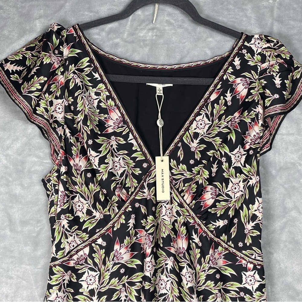 Max Studio Black and Pink Nigella Blooms Floral Midi Dress